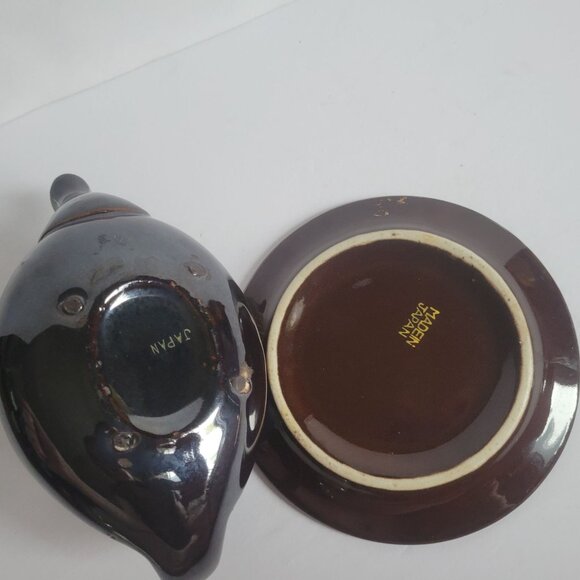 Vintage Brown Ceramic Teapot With Lid & Saucer Hand-Painted Floral & Butterfly D - Picture 8 of 11